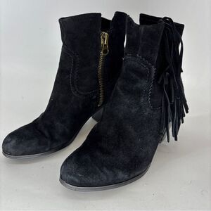 Sam Edelman Louie Black Suede Fringe Ankle Boots western women’s 8